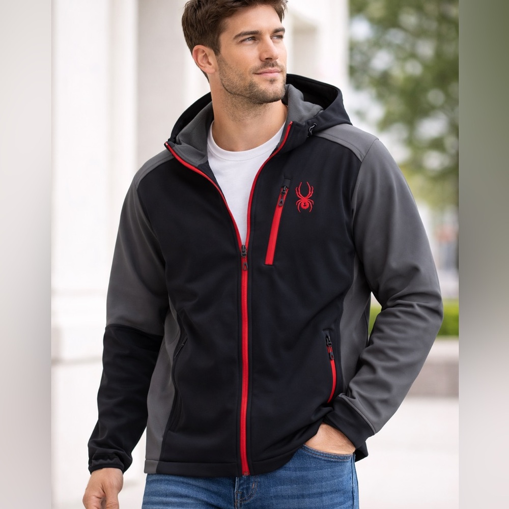 Spyder Men's Black and Gray Performance Jacket with Red Accents